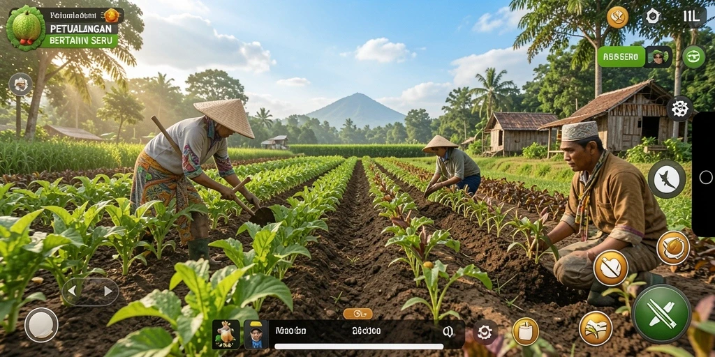 Screenshot gameplay 33L menampilkan aktivitas bertani yang menarik.