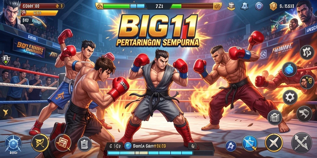 Tangkapan layar gameplay BIG11 menampilkan aksi pertarungan menegangkan antara karakter.