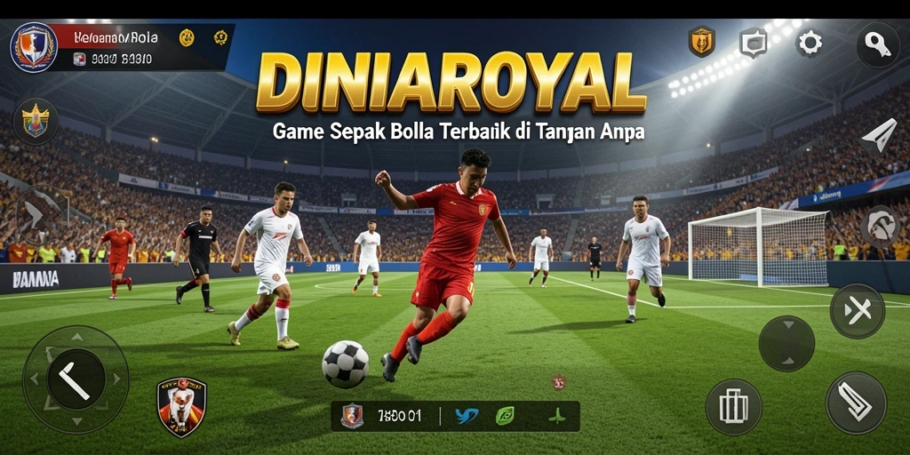 Screenshot DUNIAROYAL menunjukkan aksi seru dalam gameplay sepak bola.