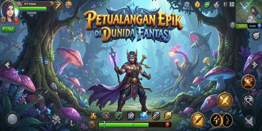 Screenshot utama PT707 menampilkan aksi seru dalam pertempuran RPG.