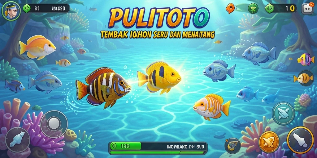 Screenshot <strong>PULITOTO</strong> menampilkan pemain dalam aksi menembak ikan.