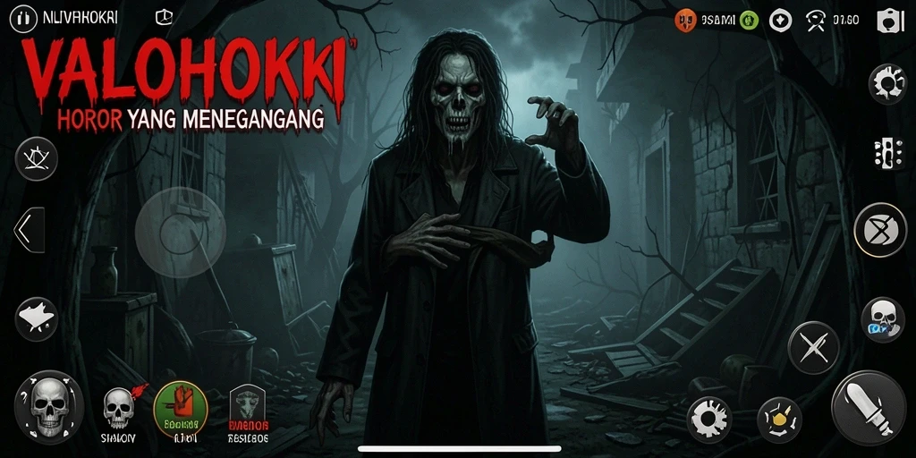 Tampilan gameplay seram di VALOHOKI dengan suasana mencekam.