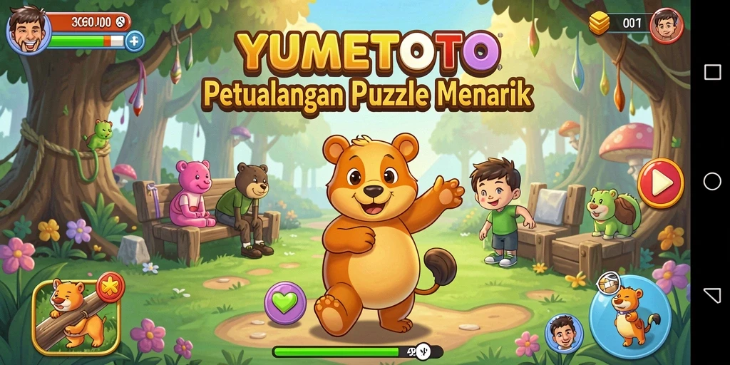 Screenshot gameplay YUMETOTO menampilkan tantangan Puzzle yang mengasah otak.